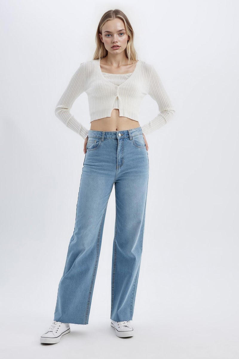 DeFacto Beige Woman Regular Fit V-Neck Knitwear Cardigan Casual - Image 2